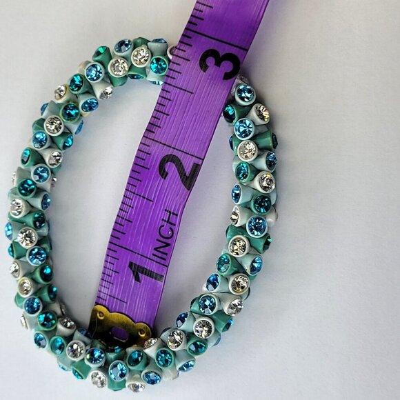 Turquoise Blue and White Rhinestone Stretch Bracelet - Picture 6 of 11